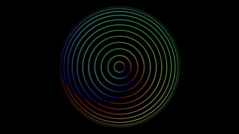 Abstract Unique Colorful circle RadioWaves Motion Footage. Black Background.Moving Out Circles.