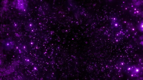 Calming and Zen-like harmony of spiritual divine violet glowing abstract purple bokeh particles. Mystic 3D animation as concept for religious and ethereal transcendent meditation loop background.