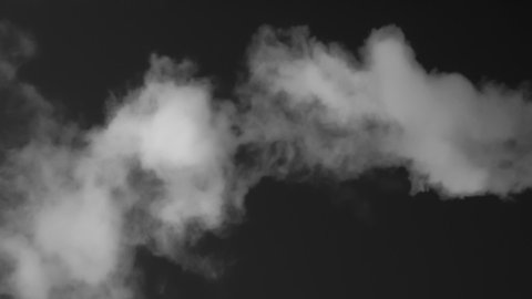 Winding Stream of White Steam. A stream of white smoke ornately moves on a black background