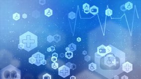 Health care and medical icons loop background from hexagons. Geometric elements of design for modern communications, medicine, science and digital technology. Hexagon pattern - Powered by Shutterstock - Get 15% off with code: PIKWIZARD15