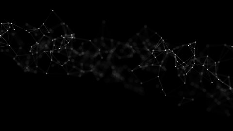 Abstract black and white background. Plexus effect. Flare stars on the particles. Looped footage. 4K. HD