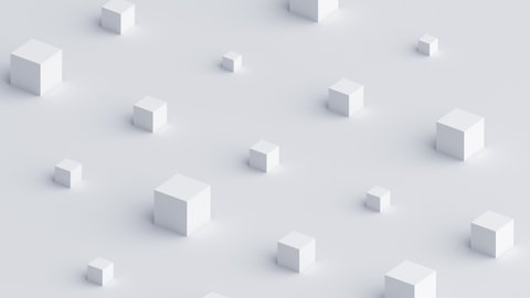 Abstract 3d render white geometric background with cubes, motion design, 4k seamless looped animation.
