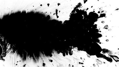 Black watercolor paint drops transition. Set of abstract artistic dye splatters, droplets falling, spreading on white background. Ink bleed and bloom, dripping. Ink mask effect. Spilling black gouache