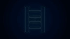 Glowing neon line Wooden staircase icon isolated on black background. 4K Video motion graphic animation.