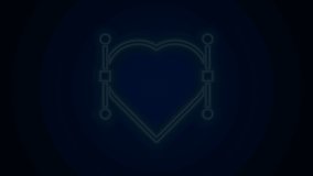 Glowing neon line Heart with Bezier curve icon isolated on black background. Pen tool icon. 4K Video motion graphic animation.