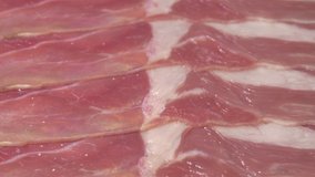 Hamon close-up. Raw pork ham. Spanish national dish.