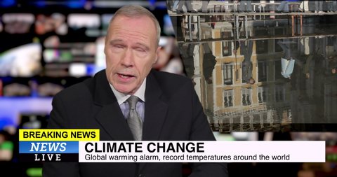 Male News presenter reading the evening news about climate change