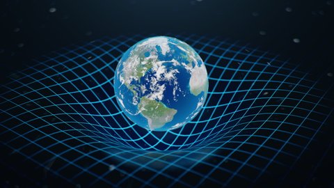 Gravity Earth bends space around it, distorted spacetime Concept gravity deforms space time grid around universe. Spacetime curvature. Loop-able, Seamless 4K 3D Animation