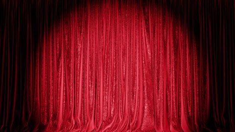 Realistic 3D animation of the red textured stage curtains rendered in UHD, alpha matte is included