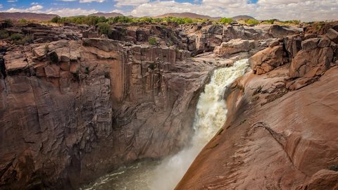 The Augrabies Falls is a waterfall on the Orange River, the largest river in South Africa, It is around 183 feet in height