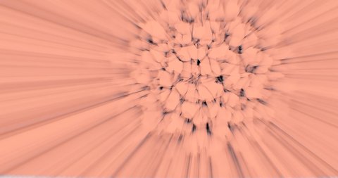 Video 4k of an animation of orange objects like petals and veils turning, rotating and radiating rays of lightの動画素材