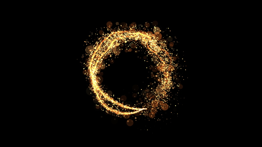 Golden particles shining stars dust bokeh glitter awards dust circle abstract background.