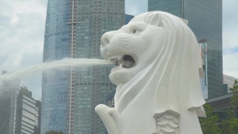 Singapore, Singapore - October 09 2020: A Close Up Shot of the Merlion in Singapore