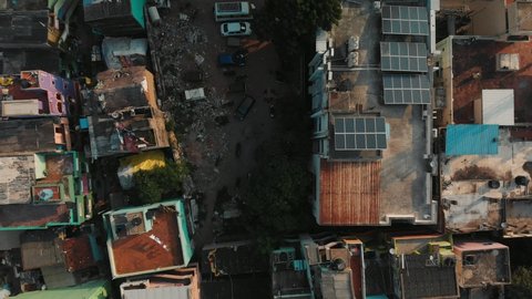 Aerial Rotating Top Down View Over Rooftops In Chennai. Follow Shot