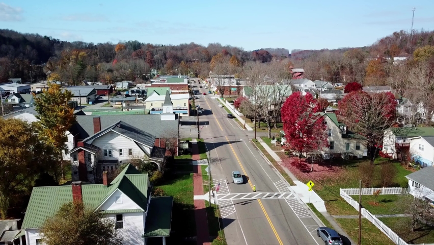 Aerial Downtown Damascus Virginia, Damascus Va in 4k