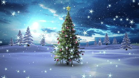 Animation Christmas Tree Snow Falling Over Stock Footage Video (100% ...