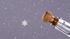 Animation of champagne bottle cork popping with snowflakes falling. new year's eve and christmas festivity celebration concept digitally generated image. - Powered by Shutterstock - Get 15% off with code: PIKWIZARD15