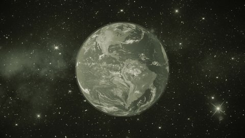 Planet Earth Spinning Space Vintage Style. Planet Earth Spinning in starry space approaching camera. Vintage motion background, videoclip de stoc