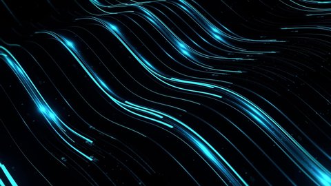 Blue colored 3d render loop animation of digital light trails. Fast data transfer concept. Render with depth of field effect.