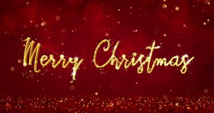 Merry Christmas handwritten text with gold glittering particles. Christmas opening animation. Winter holiday 4k video background.