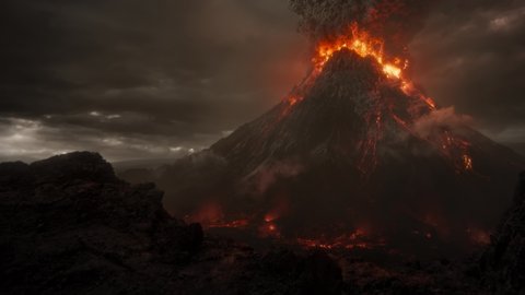 Amazing volcanic eruption, dark clouds, air pollution