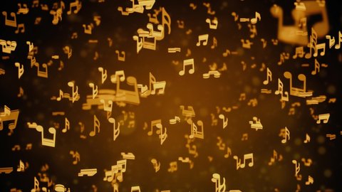 Abstract Background with Golden music notes looped Background. For event, concert, title, festival, presentation, music videos, art, show, party, Award, fashion. Music festival, night club stage.