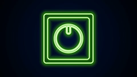 Glowing neon line Electric light switch icon isolated on black background. On and Off icon. Dimmer light switch sign. Concept of energy saving. 4K Video motion graphic animation.