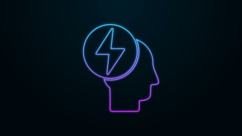 Glowing neon line Head and electric symbol icon isolated on black background. 4K Video motion graphic animation