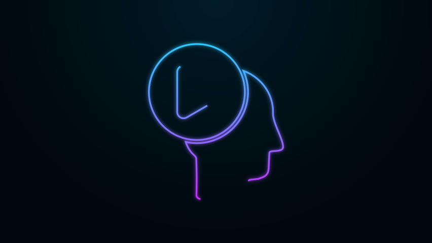 Blue and pink color neon line circle with question mark. black ...