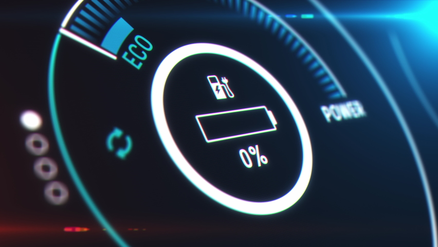 Electric car dashboard display. Electric Car Charging Indicating the Progress of the Charging, electric vehicle battery indicator showing an increasing battery charge Royalty-Free Stock Footage #1062609286