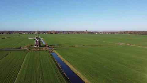 Aerial view from a windmill around Nijemirdum, Friesland The Netherlands
