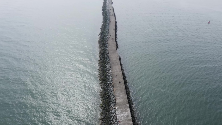 Beautiful aerial capture of The Poolbeg Lighthouse