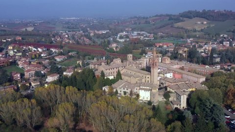 Castelvetro di Modena, Modena / Italy - 11/04/2020: Aerial view of Castelvetro di Modena village