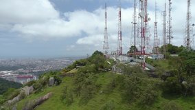 Aerial view of the transmission towers and the Port of Vitoria. Video recorded at Fonte Grande State Park in Vitoria, in 2020.