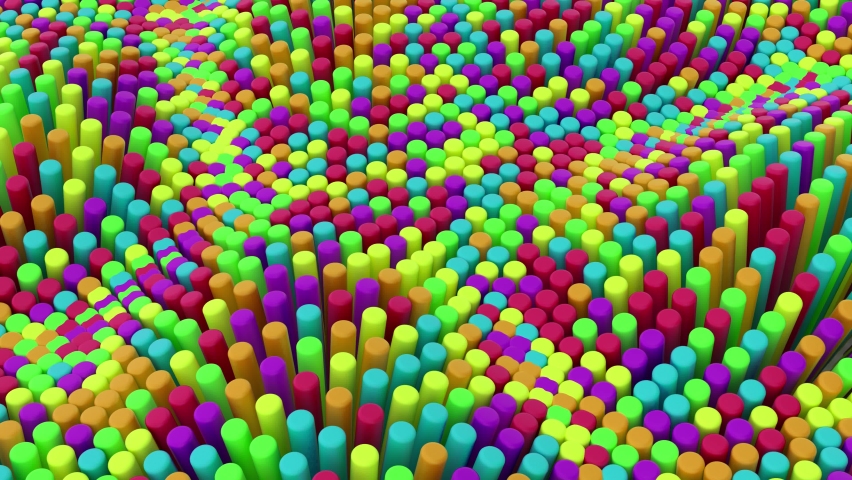 Abstract multicolored rainbow colorful background with cylinders. Ceramic round tiles. Geometry pattern. Random cells. Polygonal glossy surface. Futuristic abstraction.Seamless loop 3d animation of 4K - Powered by Shutterstock - Get 15% off with code: PIKWIZARD15