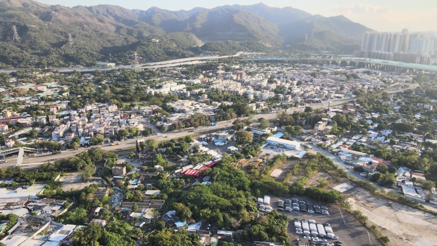 Country side Yuen Long, New Territories Top view  of Hong Kong city 