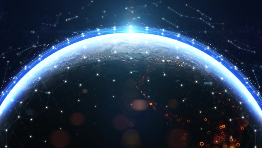 Planet Earth from space. Communication network. Internet connection by starlink satellites. Global network connection the world abstract 3D rendering satellites Royalty-Free Stock Footage #1062660388