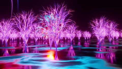 3D Animation of a psychedelic and luminescent Forest  in an alien environment.