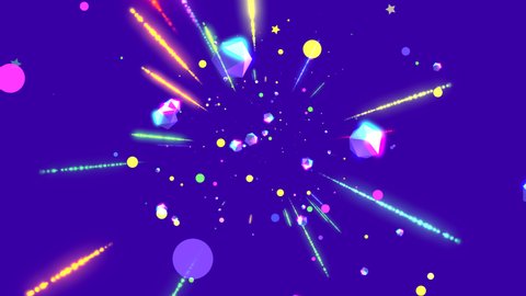 4K looped abstract geometric shapes with colorful rainbow light streaks effect motion graphics.