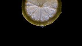 A dripping lemon slice isolated on a black background with copyspace. - Powered by Shutterstock - Get 15% off with code: PIKWIZARD15