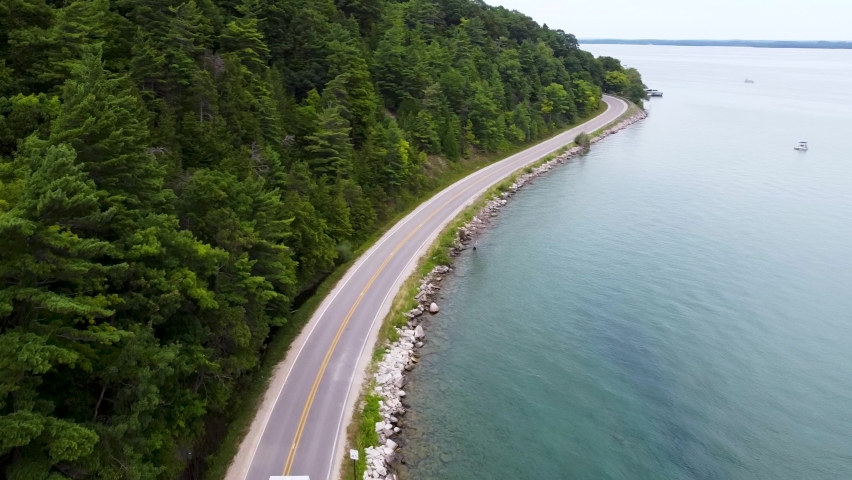 Following traffic patterns on Peninsula Drive in Traverse City, Michigan.