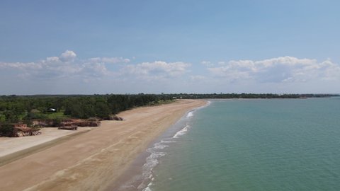 Moving Drone Shot of Casuarina Beach and Darwin in The Distance, Northern Territory