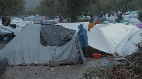 Moria / Greece - 01 10 2020: Moria refugee camp living conditions 
