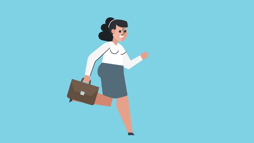 Flat Graphic Design Business Woman Character Run Cycle with Briefcase Isolated Loop Animation
