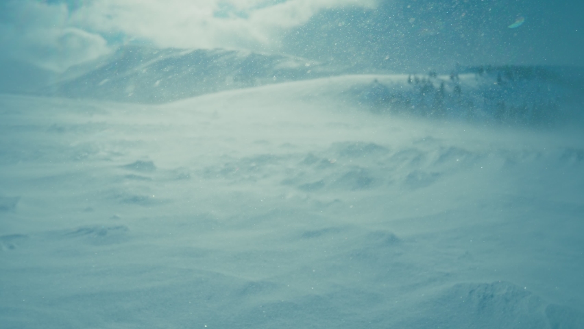 Snow storm mountains strong wind winter arctic weather