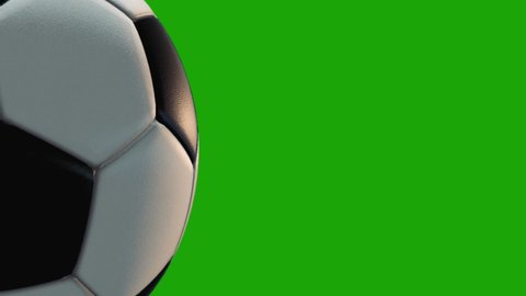 4K 3D Close up animation soccer ball. Ball rotated 360 loop on green screen.