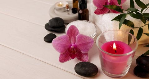 Spa Concept Massage Stones Towels Candles Stock Photo 1114071656 ...