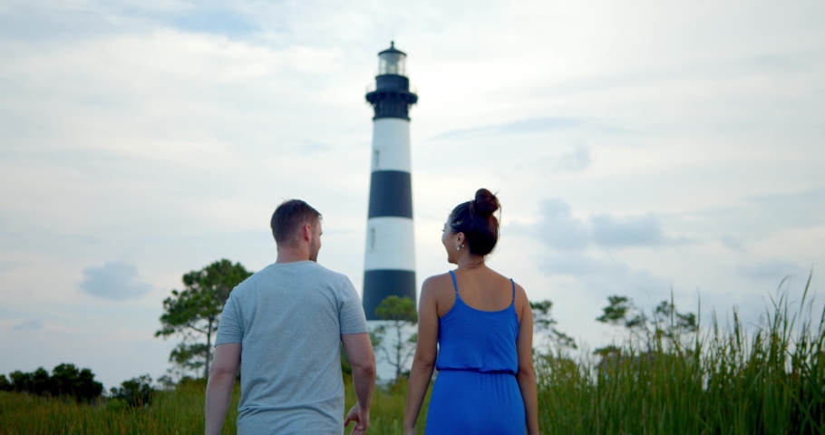 Happy Couple at Bodie Island Lighthouse, Tourists, North Carolina
