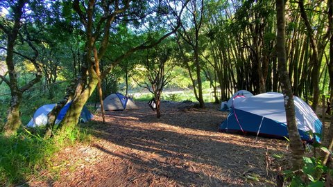 Ilet Coco, Réunion - October 2020 : Camping camp with tents in Ilet Coco on Reunion Island