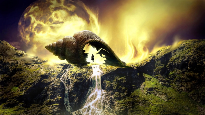 Fantasy Landscape with Fire and Distant Planet
